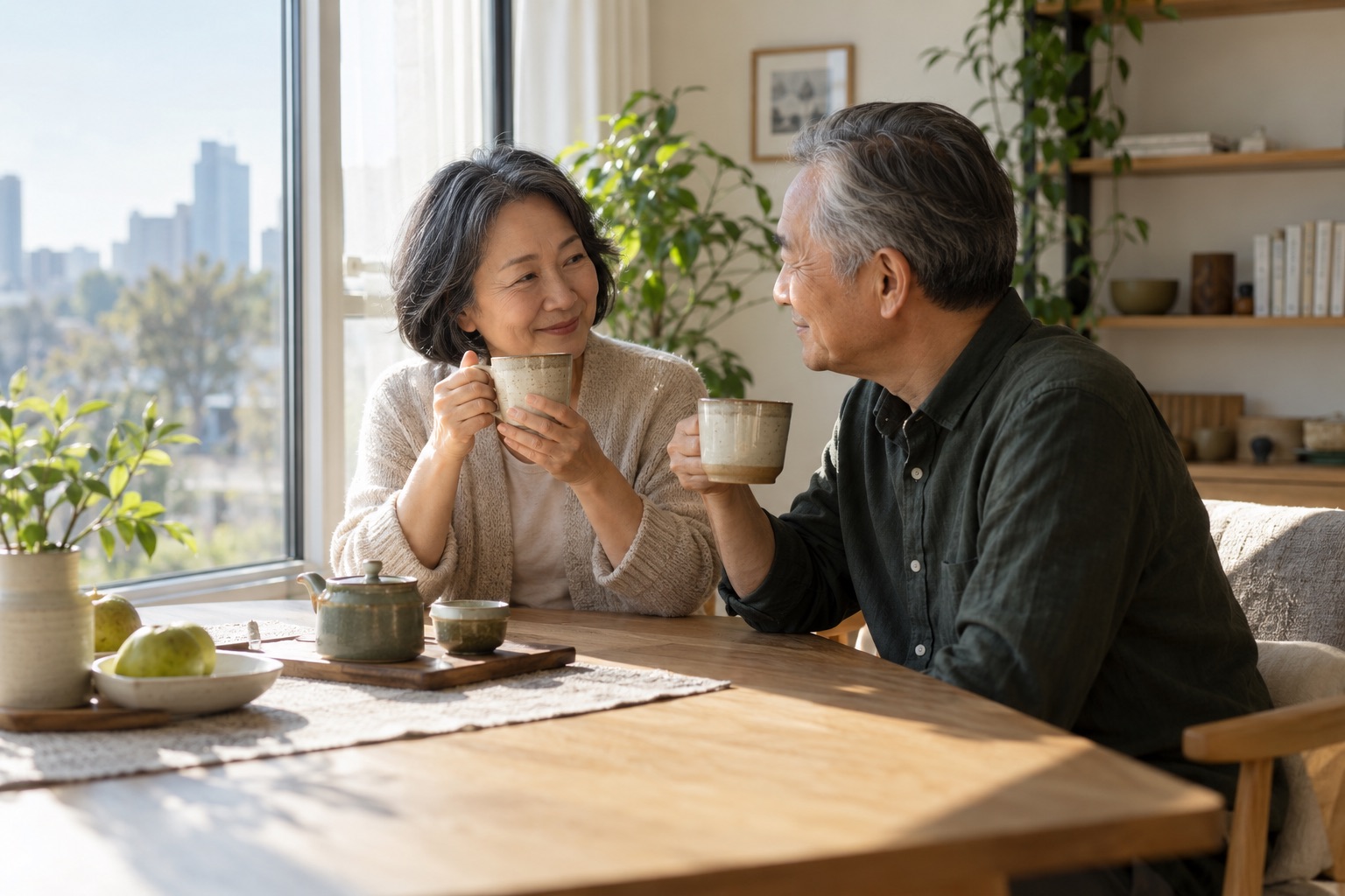 An older couple enjoying a quiet cup of tea together